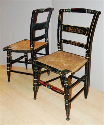Lot 2312 - Set of Six Painted and Decorated Rush Seat...
