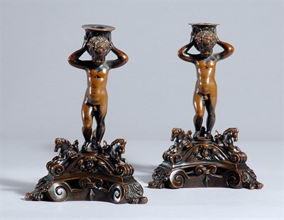 Lot 310 - Pair of Italian Baroque Style Bronze Figural...