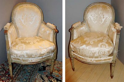 Lot 416 - Pair of Louis XVI Painted Bergeres Late 18th...