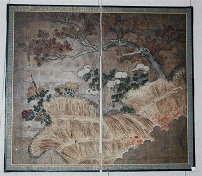 Lot 1142 - Japanese Paper Two-Panel Folding Screen 18th...