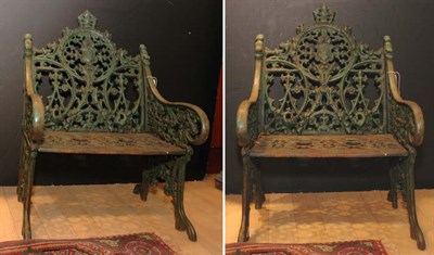 Lot 629 - Pair of Green Painted Cast Iron Garden Chairs
