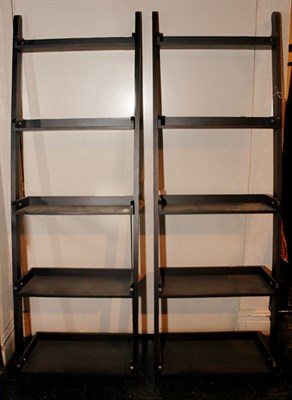 Lot 202 - Pair of Black Painted Ladder Bookshelves...