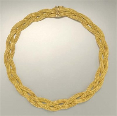Lot 1056 - Triple Strand Braided Gold Mesh Necklace