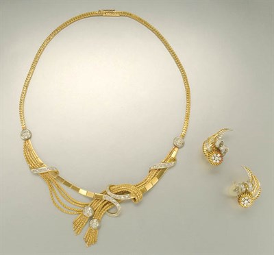 Lot 1077 - Gold and Diamond Necklace and Pair of Earrings
