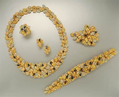 Lot 1081 - Suite of Tricolor Gold, Sapphire and Diamond Jewelry
