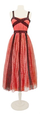 Lot 56 - Mainbocher Tea Rose and Black Lace Evening...