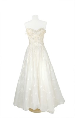Lot 35 - Elizabeth Arden Ivory Organdy Embroidered Gown...