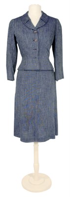 Lot 48 - Mainbocher Navy and Ivory Wool Strie Suit...