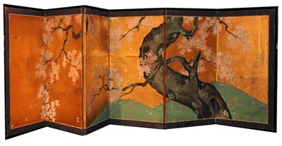 Lot 4189 - Japanese Floral Decorated Paper Six-Panel...
