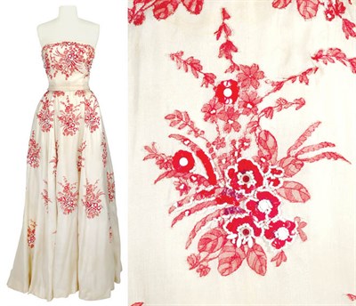 Lot 36 - Creme Silk Gauze Embellished Gown Attributed...