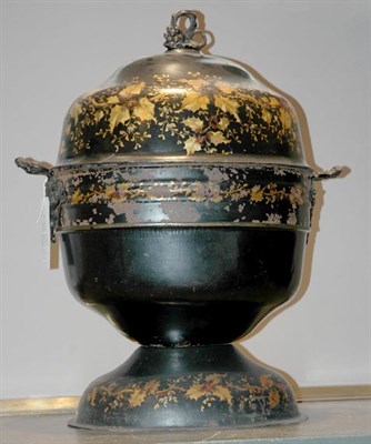 Lot 606 - Victorian Gilt Decorated Black Tole Coal...