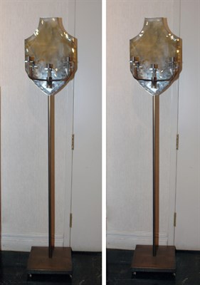Lot 155 - Pair of Patinated-Metal Shield-Form Mirror...
