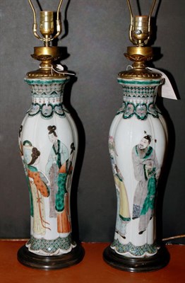 Lot 588 - Pair of Chinese Famille Verte Porcelain Lamps...