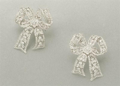 Lot 1109 - Pair of Diamond Bow Earrings