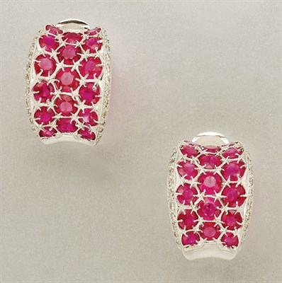 Lot 1241 - Pair of White Gold, Ruby and Diamond Earrings