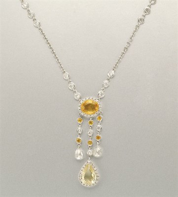 Lot 1296 - Multicolored Sapphire and Diamond Pendant Necklace