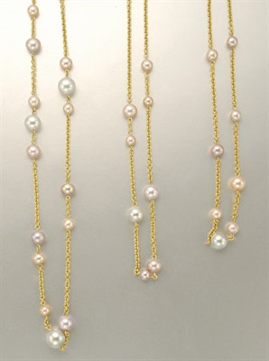 Lot 1200 - Three Gold, Freshwater Pearl and Cultured Pearl Necklaces