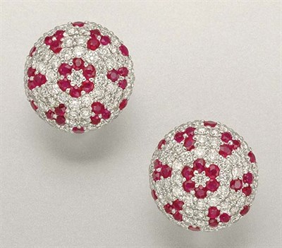 Lot 1043 - Pair of Ruby and Diamond Earrings