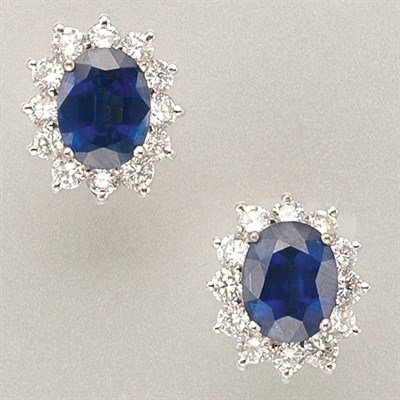 Lot 1065 - Pair of Sapphire and Diamond Earrings