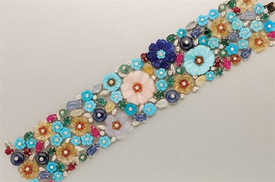 Lot 1354 - Multicolored Stone and Diamond Flower Bracelet