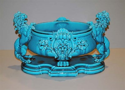 Lot 2090 - Majolica Turquoise Glazed Two-Handled...