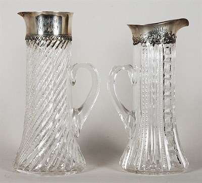 Lot 390 - Two Sterling Silver Mounted Cut Glass Pitchers