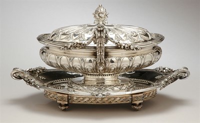 Lot 536 - Louis XV Style Silver Covered Sauce Tureen on...