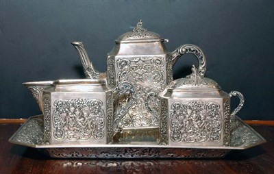 Lot 418 - German 800 Silver Four-Piece Tea Service Total...