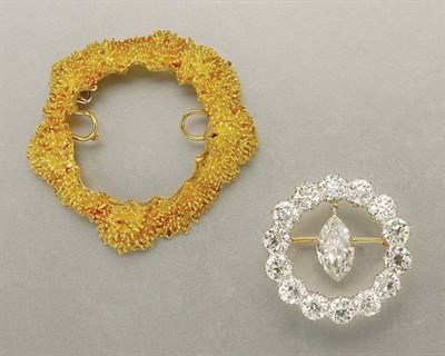 Lot 1471 - Platinum, Gold and Diamond Circle Pin