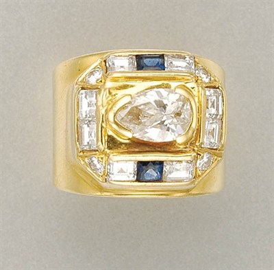 Lot 1063 - Gold, Diamond and Sapphire Ring