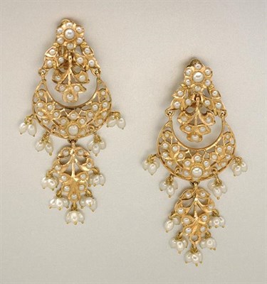 Lot 1059 - Pair of Gold and Split Pearl and Biwa Pearl Pendant Earclips