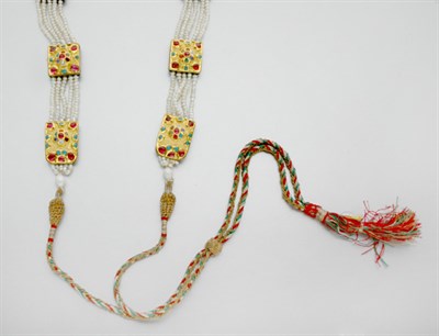 Lot 1191 - Indian Gold, Gem-Set, Enamel and Biwa Pearl Belt