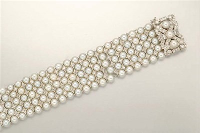 Lot 1090 - Cultured Pearl and Diamond Bracelet