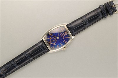 Lot 1073 - White Gold and Blue Guilloche Enamel Wristwatch