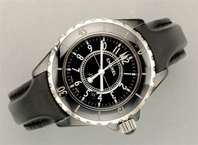 Lot 1085 - Stainless Steel and Black Enamel Wristwatch
