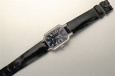 Lot 1137 - Blackened Stainless Steel, Mother-of-Pearl and Diamond Wristwatch