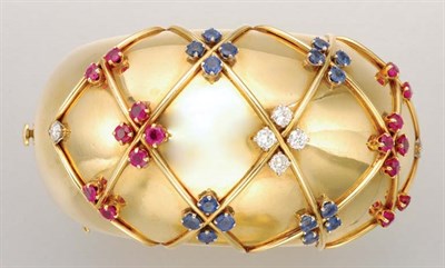 Lot 1430 - Gold, Ruby, Sapphire And Diamond Cuff Bangle