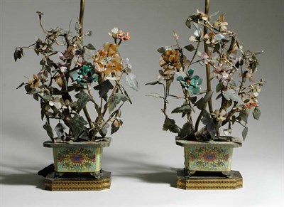 Lot 3274 - Pair of Chinese Cloisonne and Hardstone Floral...