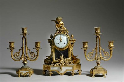 Lot 3252 - Louis XVI Style Gilt-Metal Clock Garniture...