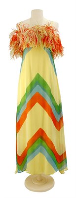 Lot 120 - Printed Chiffon Maribou Trim Dress American,...