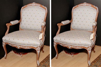 Lot 549 - Pair of Louis XV Style Blue Painted Fauteuils...
