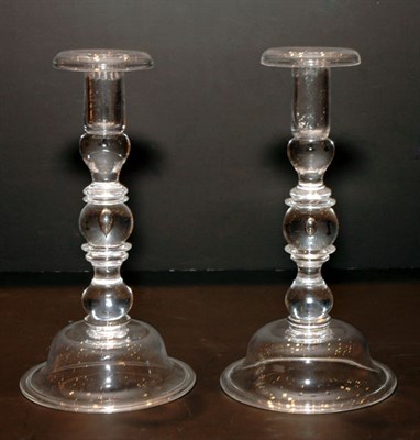 Lot 393 - Pair of Steuben Molded Glass Candlesticks...