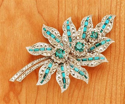 Lot 240 - Faux Emerald and Marcasite Sprig Pin...