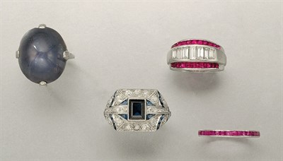 Lot 1205 - Four Period Diamond and Gem-Set Rings