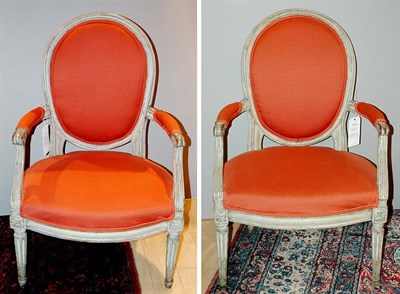 Lot 366 - Pair of Louis XVI Painted Fauteuils en...
