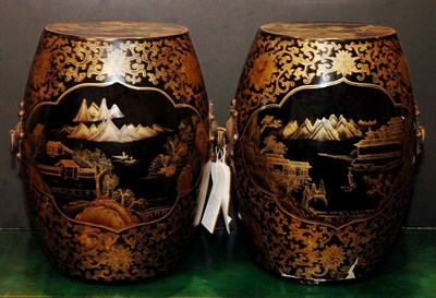 Lot 633 - Pair of Chinese Export Gilt Decorated Black...