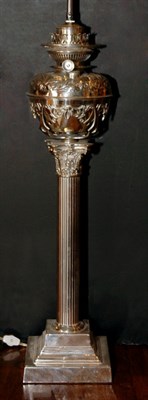 Lot 622 - English Silver Plated Columnar Two-Light Lamp...