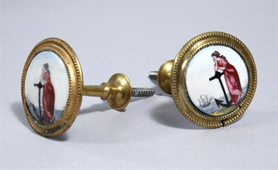 Lot 2277 - Pair of English Enamel and Brass Mirror Hooks...