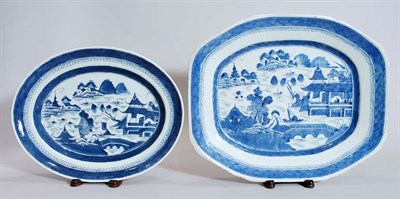 Lot 2264 - Canton Blue and White Porcelain Oblong Platter...
