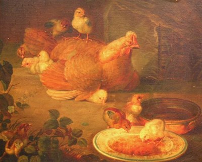 Lot 1006 - Follower of Ben Austrian CHICKENS FEEDING Oil...